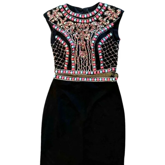 JOVANI 2-piece Black Beaded Mozaic Rhinestones Evening Gown Size 4 - Picture 8 of 14